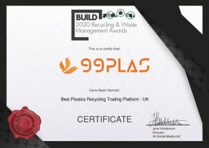 BUILD Recycling & Waste Management 99Plas winner Certificate